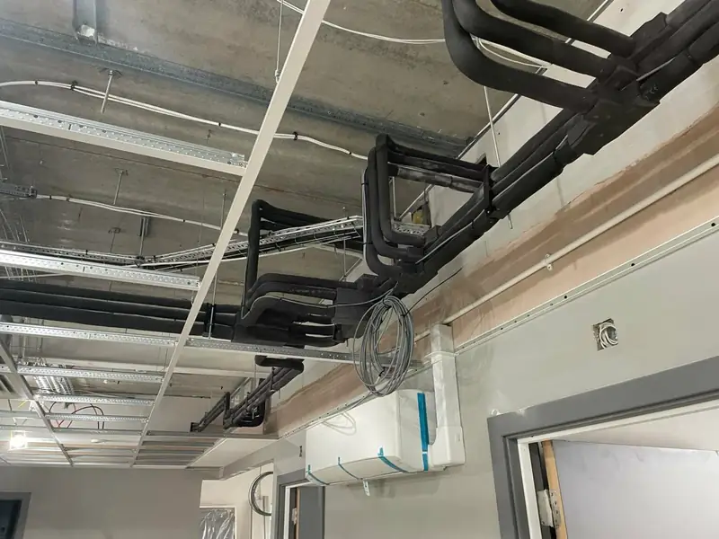 Commercial pipework installed in a ceiling void