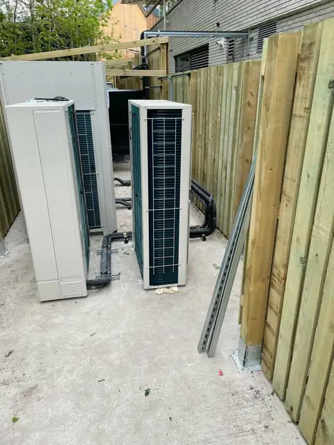 Commercial VRF condenser units ready for installation
